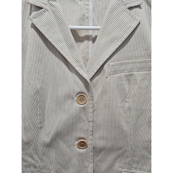 Vintage Theory White Beige Pinstripe Cotton Women's Blazer Size 6 Neutral Jacket - Picture 3 of 11